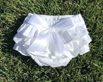 Ruffled Diaper Cover-Baby Bloomers-Solid White-Infant-Toddler-Newborn Photo Prop-Birthday Outfit-Cake Smash Outfit