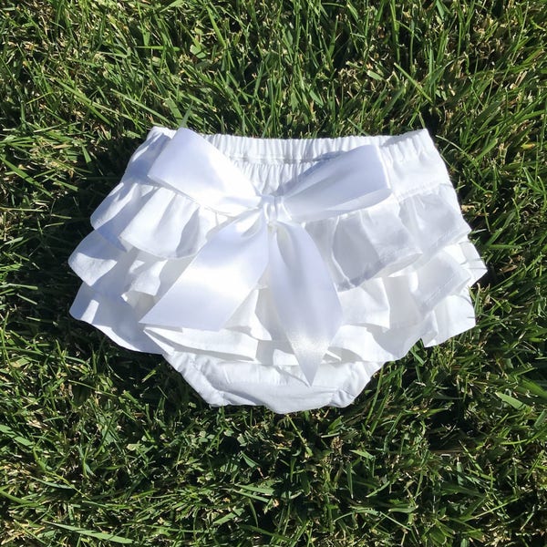 Ruffled Diaper Cover-Baby Bloomers-Solid White-Infant-Toddler-Newborn Photo Prop-Birthday Outfit-Cake Smash Outfit