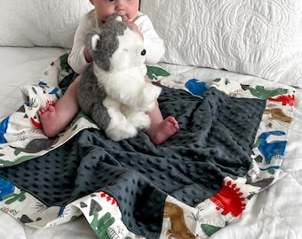 Personalized Baby Blanket-Receiving Blanket-Doll Blanket-Toddler Blanket-Security Blanket-Minky-Flannel-Dinosaurs-Embroidered-Monogrammed