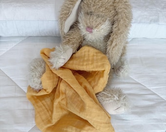 Personalized Mini Muslin Swaddle Blanket-Muslin Lovey-Security Blanket-Travel Blanket-Mustard Yellow-Gold-Embroidered-Monogrammed