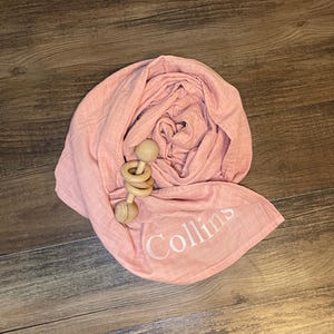 Personalized Light Rose Muslin Swaddle Blanket-Dusty Pink-Mauve-Solid Color-Baby Swaddle-Nursing Cover-Embroidered-Monogrammed
