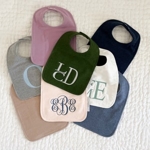 Personalized Baby Bib-Drool Bib-Solid Colors-Embroidered-Monogram or Single Letter-Super Absorbent Cotton and Flannel