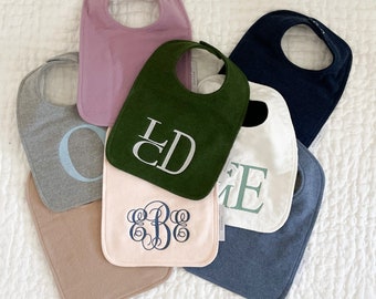 Personalized Baby Bib-Drool Bib-Solid Colors-Embroidered-Monogram or Single Letter-Super Absorbent Cotton and Flannel