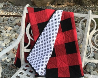 Sale!!! Buffalo Check Baby Quilt-Red and Black Plaid-Toddler Blanket-Crib Bedding-Adventurer Woodland Warrior Outdoors Nursery