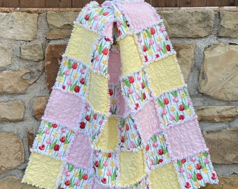 Spring Tulip Rag Quilt-Baby Blanket-Toddler Quilt-Twin Bed Throw-Lap Quilt-Flannel
