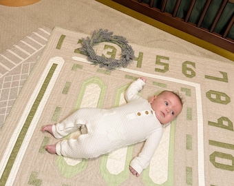 Milestone Baby Quilt-Sage Green-Neutral Background-Month Markers-Tummy Time Quilt-Baby Blanket-Gender Neutral Nursery-Photograph Backdrop