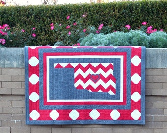 SALE!!! Sooner Legacy Dotted Quilt- University of Oklahoma- Baby Blanket- Toddler- Nursery Decor- Wall Hanging- Dorm Decor