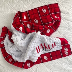Norman Baby Blanket-Crimson-Personalized-Receiving Blanket-Stadium Blanket-Tailgate-Minky-Flannel-Embroidered