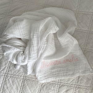 Personalized White Muslin Swaddle Blanket-White-Solid Color-Baby Swaddle-Nursing Cover-Receiving Blanket-Embroidered-Monogrammed