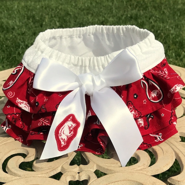 Arkansas Ruffled Diaper Cover-Baby Bloomers-Razorbacks-Game Day Outfit-Newborn Photo Prop-Birthday Outfit-Cake Smash Outfit