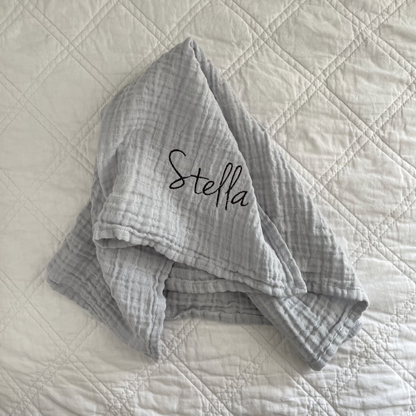 Personalized Mini Muslin Swaddle Blanket-Muslin Lovey-Security Blanket-Travel Blanket-Light Gray-Solid Color-Embroidered-Monogrammed