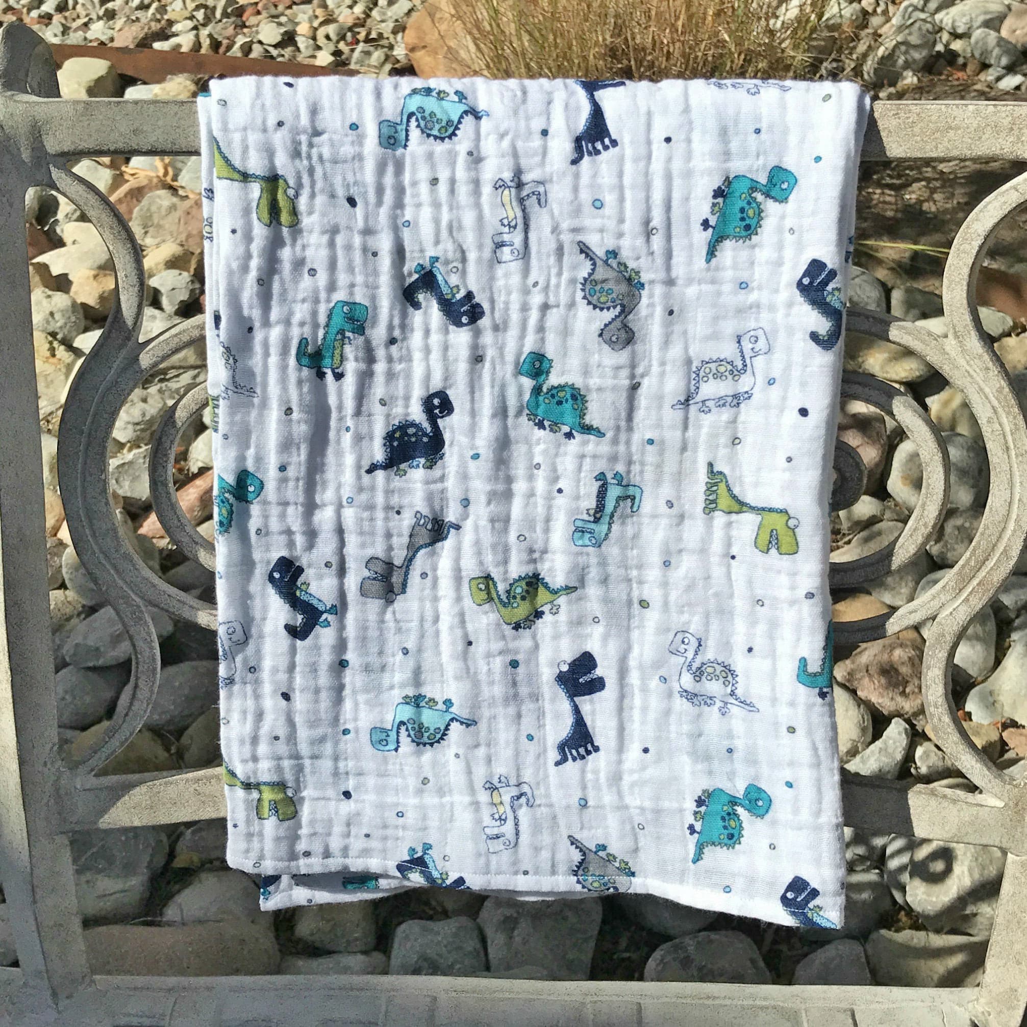 Personalized Dinosaur Muslin Swaddle Blanketnavy Green Gray Etsy