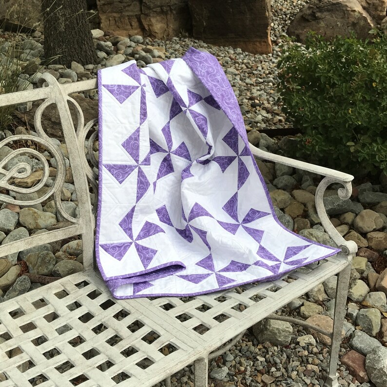 Pinwheel Baby Quilt Lavender Purple And White Blanket Toddler Etsy