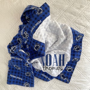 State College Baby Blanket-Nittany Lions-Personalized-Receiving Blanket-Stadium Blanket-Tailgate-Minky-Flannel-Embroidered