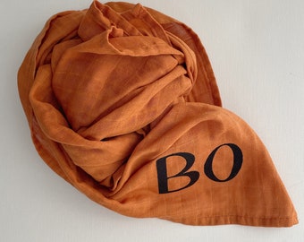 Personalized Burnt Orange Muslin Swaddle Blanket-Solid Color-Baby Swaddle-Nursing Cover-Receiving Blanket-Embroidered-Monogrammed