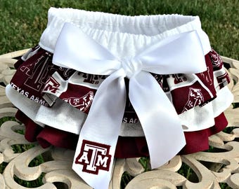 Texas A&M Ruffled Diaper Cover-Baby Bloomers-Aggies-Game Day Outfit-Newborn Photo Prop-Birthday Outfit-Cake Smash Outfit