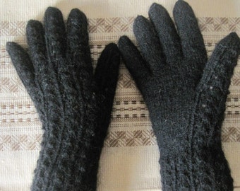 Hand openwork gentle knit of Black quality Estonian wool with adding viscose for glitter effect Woman gloves Nice Warm Soft for your hands