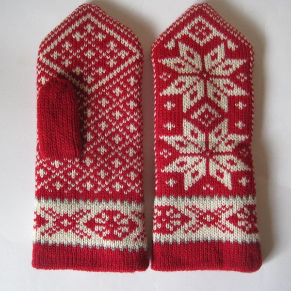 Women Two-layer knit Mittens Natural Merino wool Yarn Scandinavian Classic Traditional Norwegian Selbu pattern Safe Warm Soft for hands