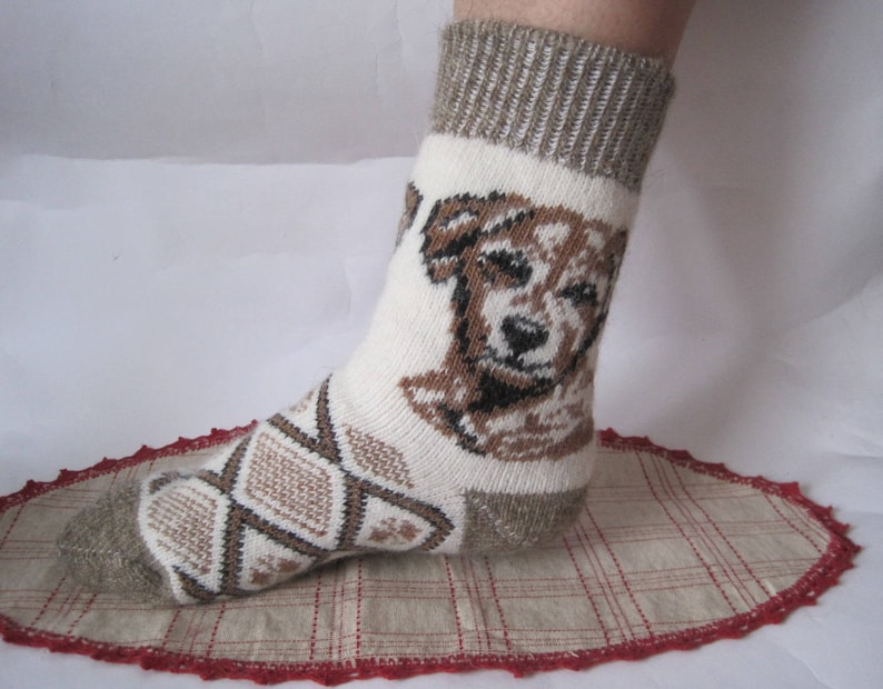 Discount Nordic Eco Friendly socks Beautiful form and Good Quality of Angora wool yarn Knit pattern Dog Puppy Soft warm and comfortable