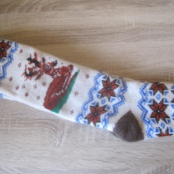 Discount Scandinavian Classic Knit and Felt Knee Socks with Knit Reindeer of Natural Angora wool yarn EU38-40/US8-9 for warm feet