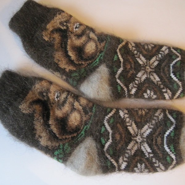 Nordic Woman socks Beautiful form knit felt of Natural Goat Down yarn with Knit Squirrel EU-39-40US-9-10 Soft warm comfort foot healt