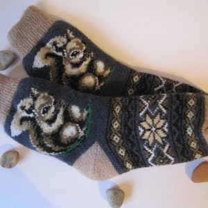 Nordic Woman socks Beautiful form knit and felt of quality Estonia Natural Angora wool with Knit Squirrel EU-38-40US-8-9 Soft warm comfort