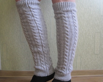 Hand Lace Knit Natural Merino Wool Women Leg Warmers for warm and comfort your feet for active recreation sports in cold and healing effect