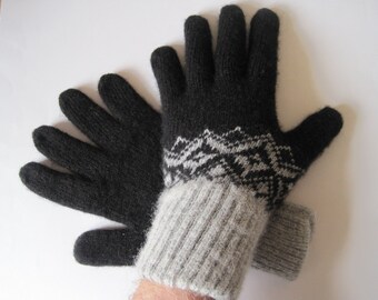 Men Knit Gloves Traditional Scandinavian Style Norway folk fashion patterns Knit Felt natural Angora wool yarn Nice Warm Soft for hands