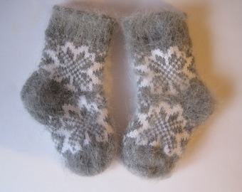 Nordic Knit and Felt Kids socks of Natural Goat Down yarn Very Nice soft warm for foot Baby Classic Norwegian ornament snowflake pattern