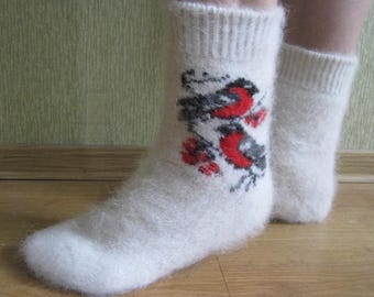 Friendly to Skin natural White Goat Down yarn Knit Women socks tender inside EU-39-40 US -9 Knit Bullfinch Warm Soft Nice socks