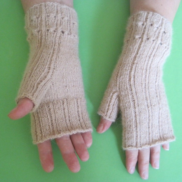 Handmade Fingerless gloves Friendly to Skin Natural beige Estonian wool yarn with adding lurex for glitter effect Nice Warm Easy for hands