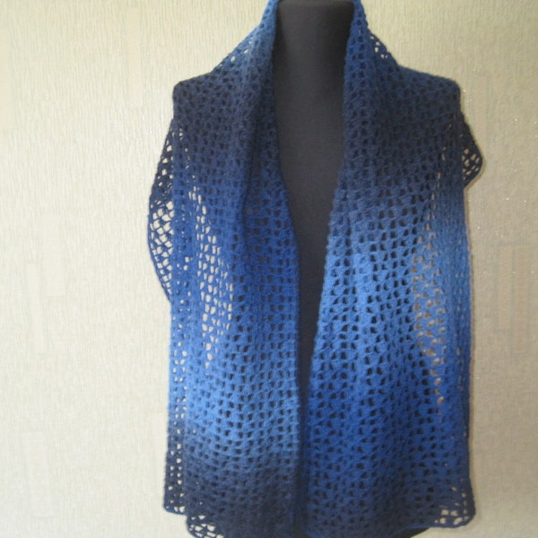 Hand Knitted Scarf for All Genders for Jeans Wear Scarf of Kauni Estonian quality PURE Artistic wool Yarn Color Blue II (Denim) Gentle Warm