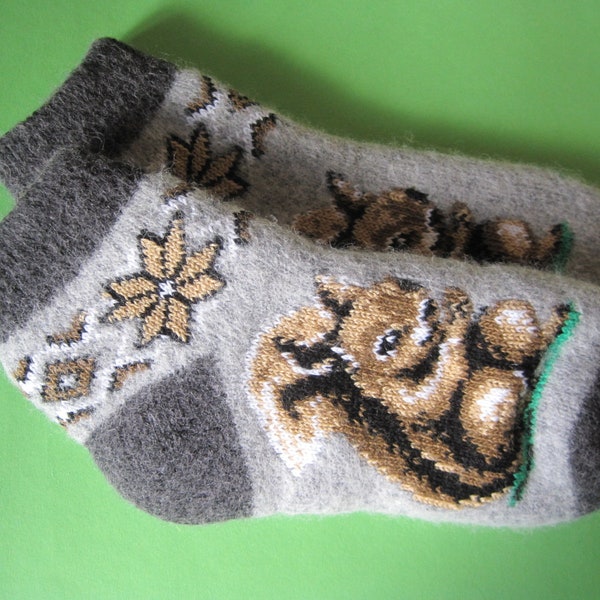 Woman socks Beautiful form knit and felt Natural Angora wool yarn and Angora terry base with Knit Squirrel EU-38-40US-8-9 Soft warm comfort