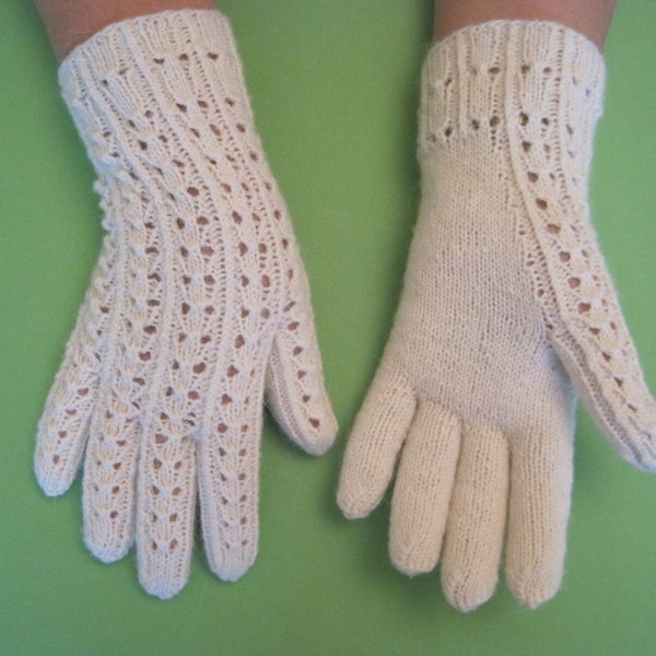 Thin Lace Hand ajouré Knit White haute qualité fil de laine estonienne Gants femme Cadeaux chauds Tricot gants femme Accessoires à la mode