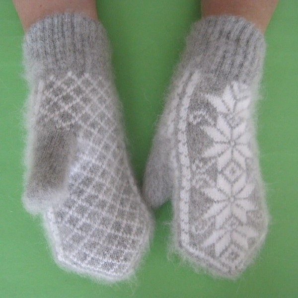 Traditional and Fashion Norway Snowflake Pattern Knit Felt natural Goat Down yarn Women Mittens Nice Warm Soft for hands Scandinavia Classic