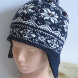 Scandinavian fashion Knit Warm Hat with Fleece Natural Lining with ear flaps Natural Merino wool Yarn All Season Sport hat Size: 56-58 cm