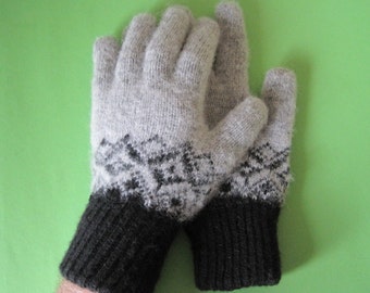 Herrenhandschuhe, traditioneller skandinavischer Stil, norwegische Volksmodemuster, Strickfilz, hochwertiges natürliches Angorawollgarn, schön warm und weich für die Hände