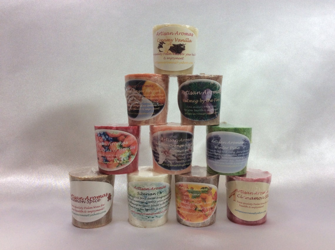 You Choose Set of 3 Palm Wax Votive Candles Etsy