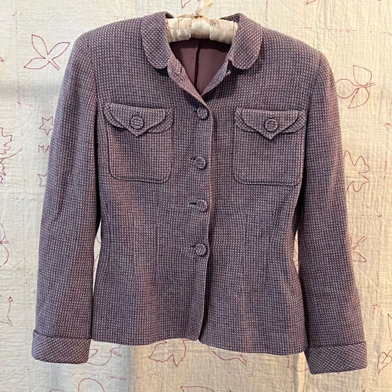 1940s Lavender Wool Tweed Jacket with Padded Shou… - image 1