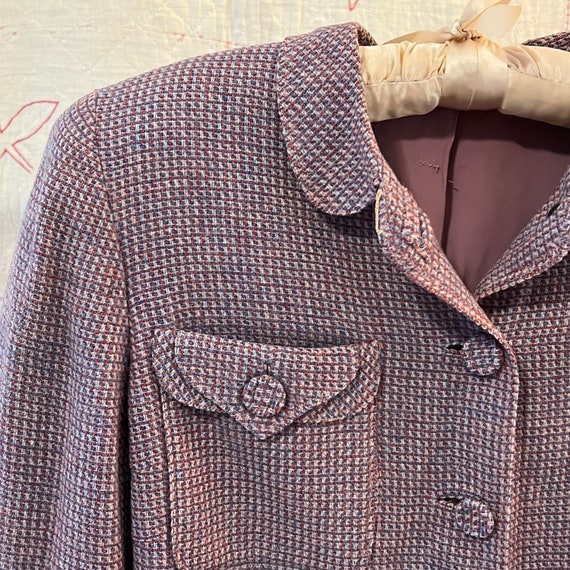 1940s Lavender Wool Tweed Jacket with Padded Shou… - image 2