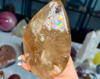 Large, 1.5LB High Quality Natural Brazilian Citrine Flame with Shimmers and Rainbows