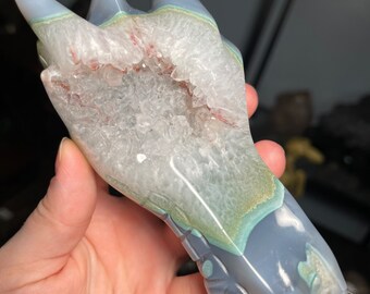 Hand Carved Druzy Geode Dragon