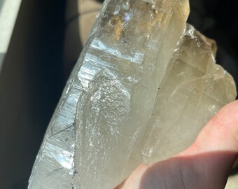 RARE - 3.3LB Huge, All Natural Raw Brazilian Citrine with Blue Tourmaline Rutile