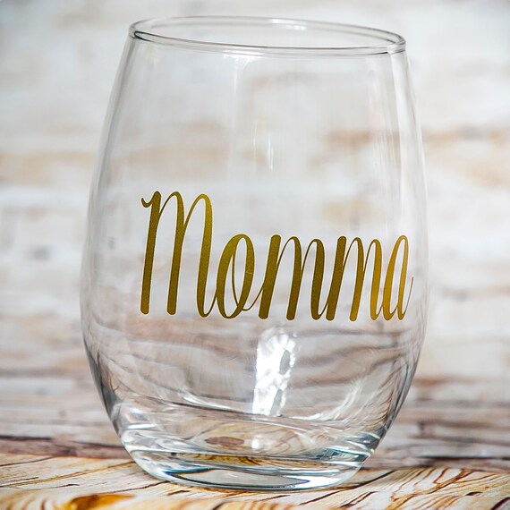 Items similar to Mom Wine Glass, Stemless Wine Glass, Momma, Mother's