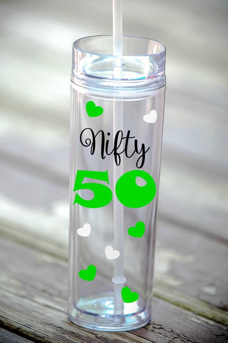 50th Birthday gift for her Nifty 50 Birthday skinny tumbler Etsy