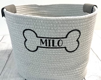 Personalisierter Haustier Name Seil Spielzeug Korb | Personalisierter Hundespielzeugkorb | Haustier Spielzeugkiste | Hundespielzeug Aufbewahrung | Geschenke für Hunde | Hund Geburtstag