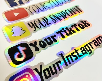 Holographic Social Media Sticker | Personalized Car Decal | Custom Decal | Social Media Tags | Custom Text | Prints | Car Stickers