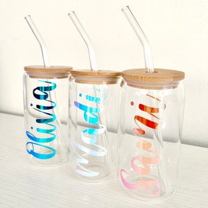 Personalized Glass Cup with Bamboo Lid & Straw | 16 oz