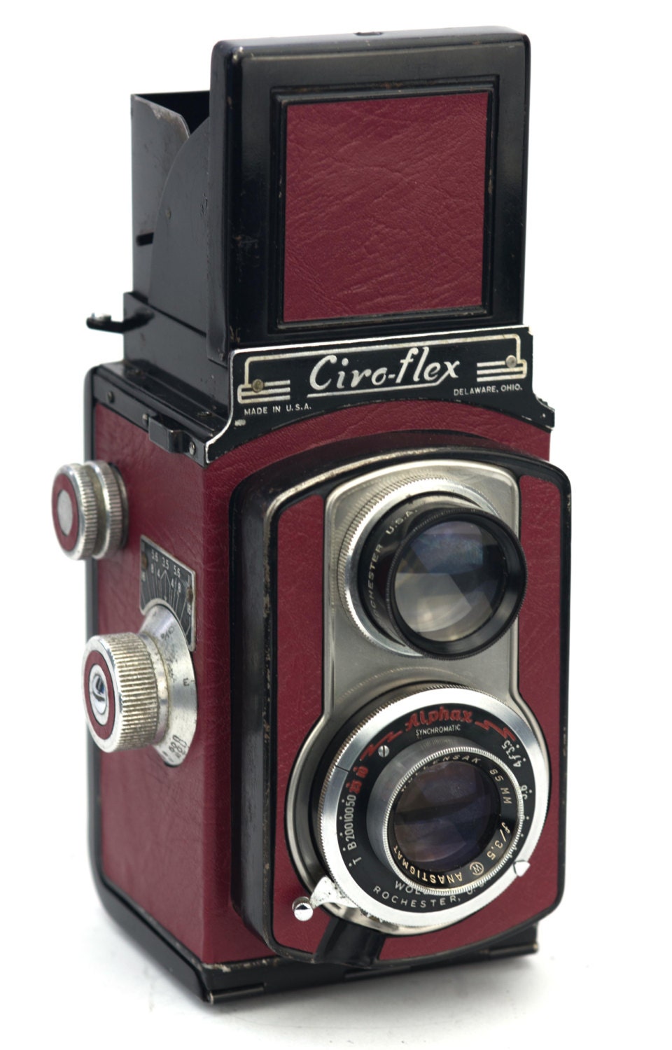 コレクション Ciro-flex:MADE IN USA :DELAWARE,OHIO. VINTAGE CIRO-FLEX CAMERA, RAPAX SHUTTER, LEATHER CASE, NO