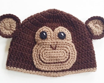 Crochet monkey hat, Halloween costume hat, Crochet hat kids, Crochet beanie, Crochet toddler hat, Crochet hat adult